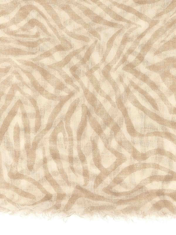 BRUNELLO CUCINELLI WOMEN'S BEIGE LINEN PATTERNED SCARF