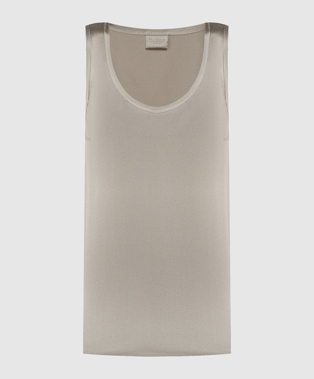 BRUNELLO CUCINELLI WOMEN'S LIGHT BEIGE SILK SLEEVELESS SHIRT