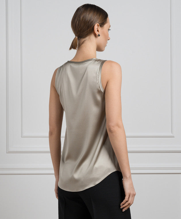 BRUNELLO CUCINELLI WOMEN'S LIGHT BEIGE SILK SLEEVELESS SHIRT