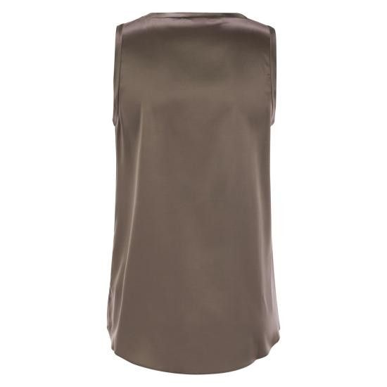 BRUNELLO CUCINELLI WOMEN'S TAUPE SILK SLEEVELESS SHIRT