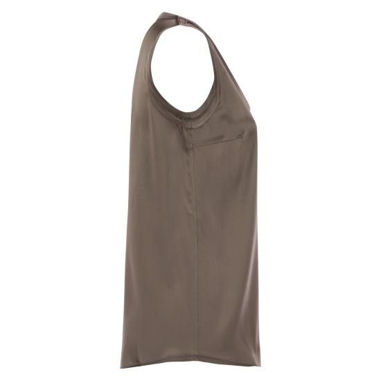 BRUNELLO CUCINELLI WOMEN'S TAUPE SILK SLEEVELESS SHIRT