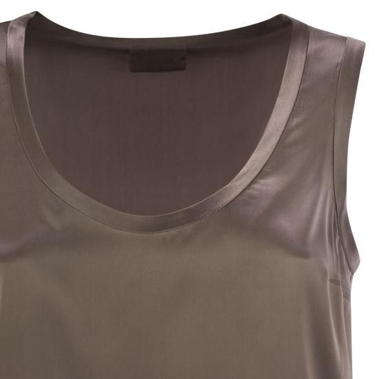 BRUNELLO CUCINELLI WOMEN'S TAUPE SILK SLEEVELESS SHIRT