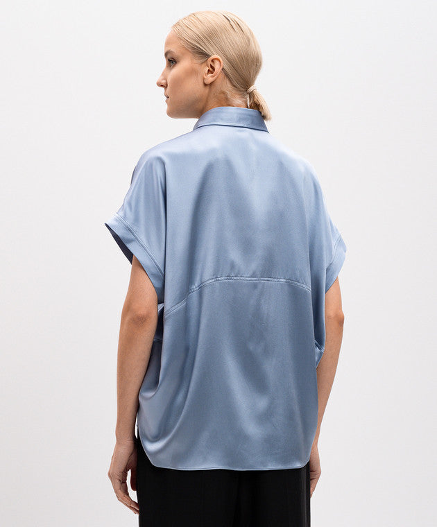 BRUNELLO CUCINELLI WOMEN'S LIGHT BLUE SILK SHIRT