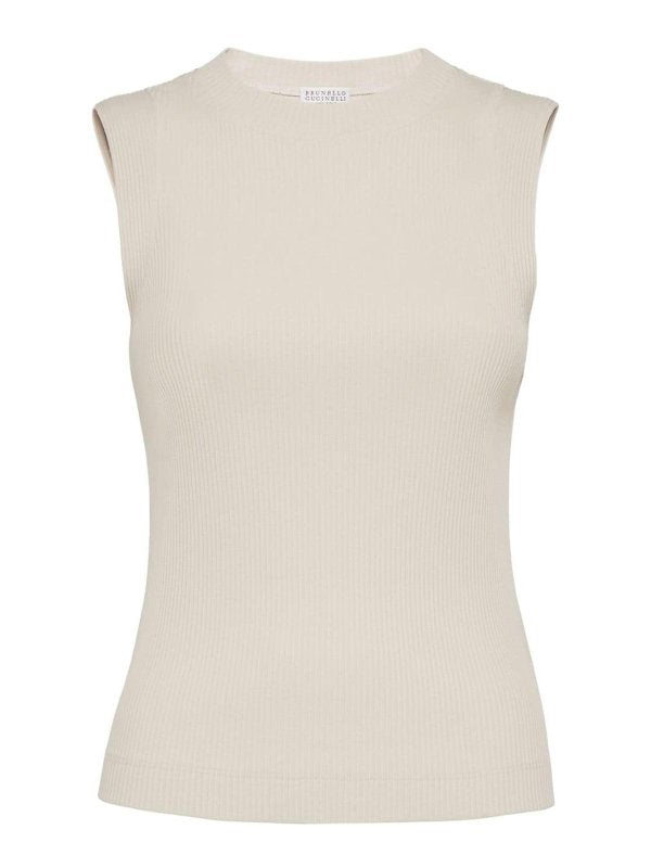 BRUNELLO CUCINELLI WOMEN'S LIGHT BEIGE SLEEVELESS SHIRT
