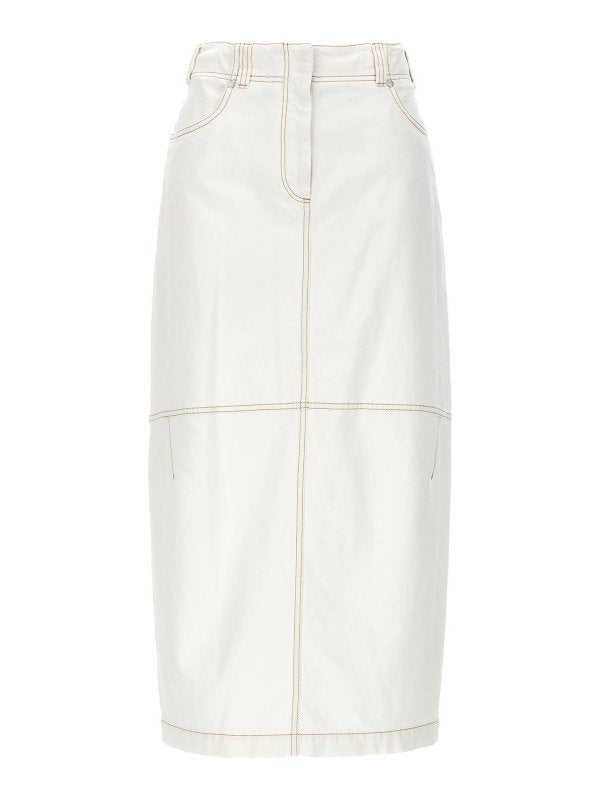 BRUNELLO CUCINELLI WOMEN'S OFF WHITE STRAIGHT COTTON SKIRT