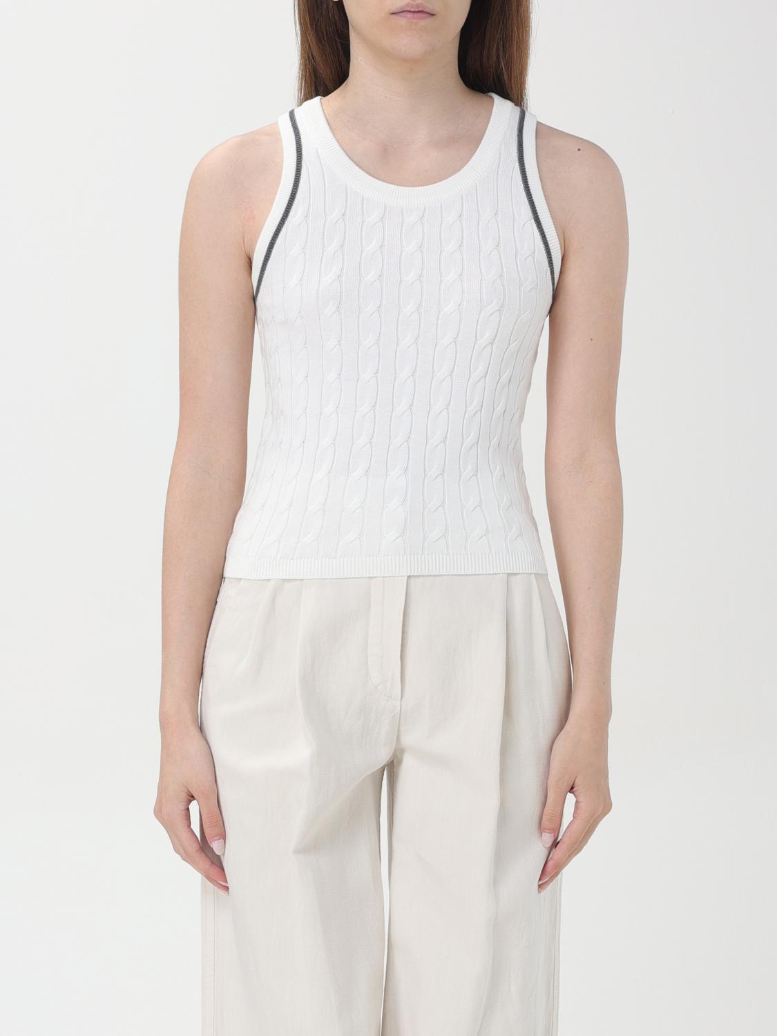 BRUNELLO CUCINELLI WOMEN'S WHITE CABLE KNIT SWEATER