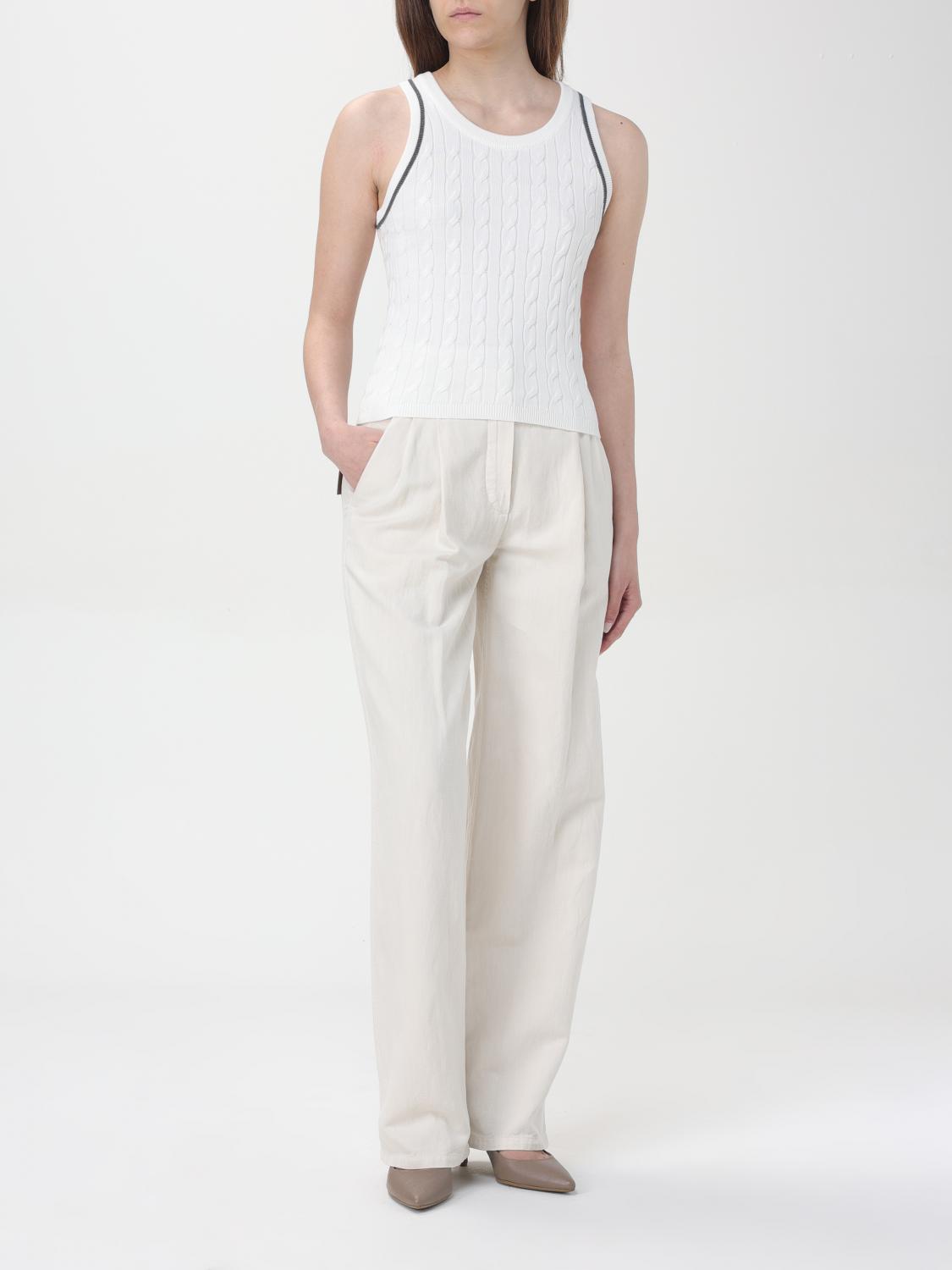 BRUNELLO CUCINELLI WOMEN'S WHITE CABLE KNIT SWEATER