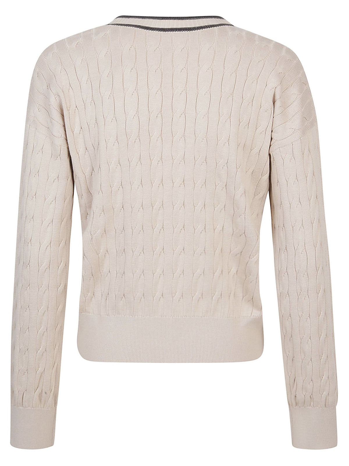 BRUNELLO CUCINELLI WOMEN'S BEIGE CABLE KNIT SWEATER