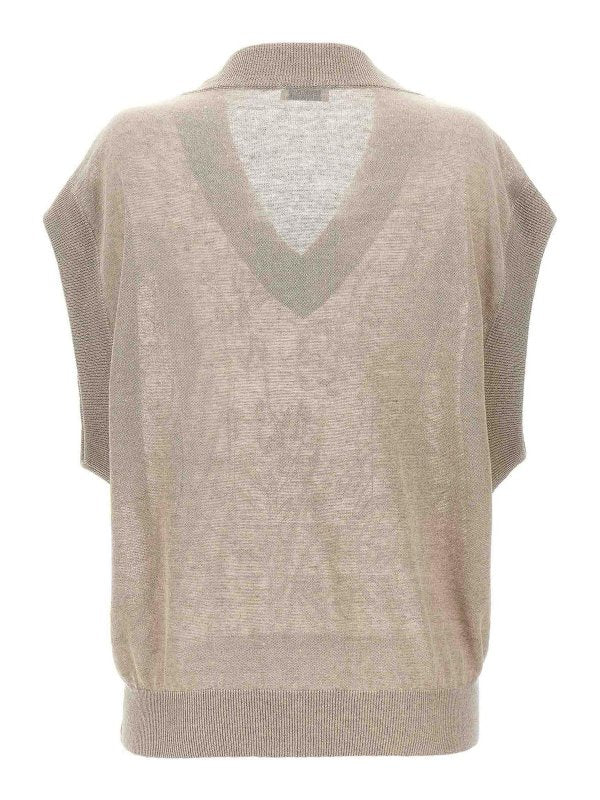 BRUNELLO CUCINELLI WOMEN'S BEIGE LINEN BLEND SWEATER