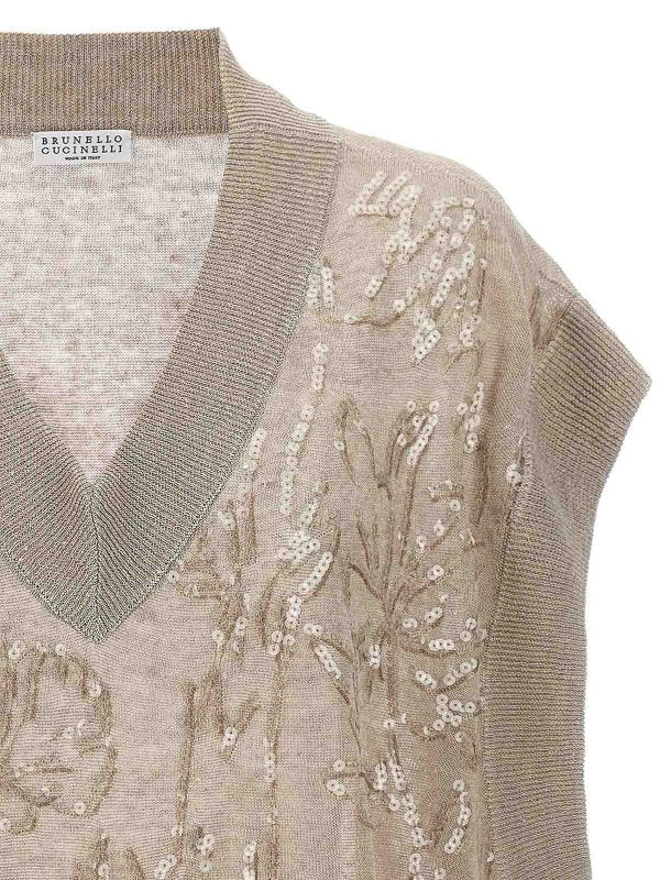 BRUNELLO CUCINELLI WOMEN'S BEIGE LINEN BLEND SWEATER