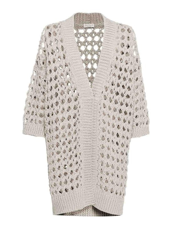 BRUNELLO CUCINELLI WOMEN'S LIGHT BEIGE OPENWORK SWEATER