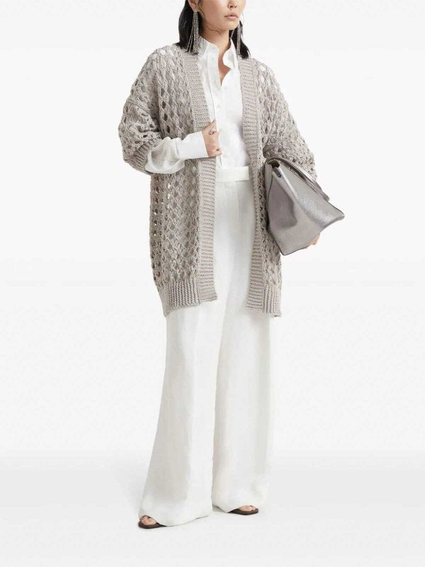 BRUNELLO CUCINELLI WOMEN'S LIGHT BEIGE OPENWORK SWEATER