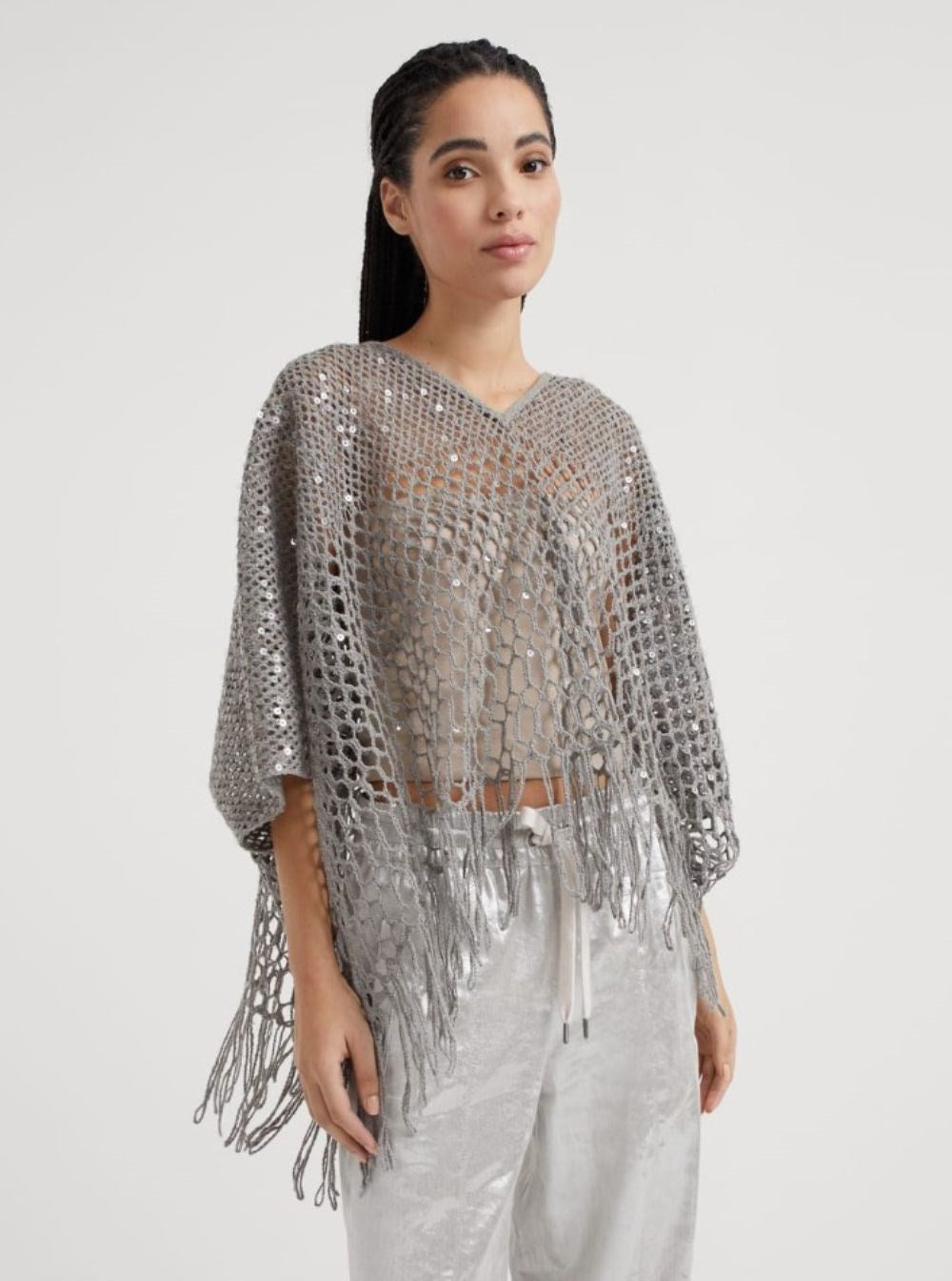 BRUNELLO CUCINELLI WOMEN'S LIGHT GREY LINEN SWEATER