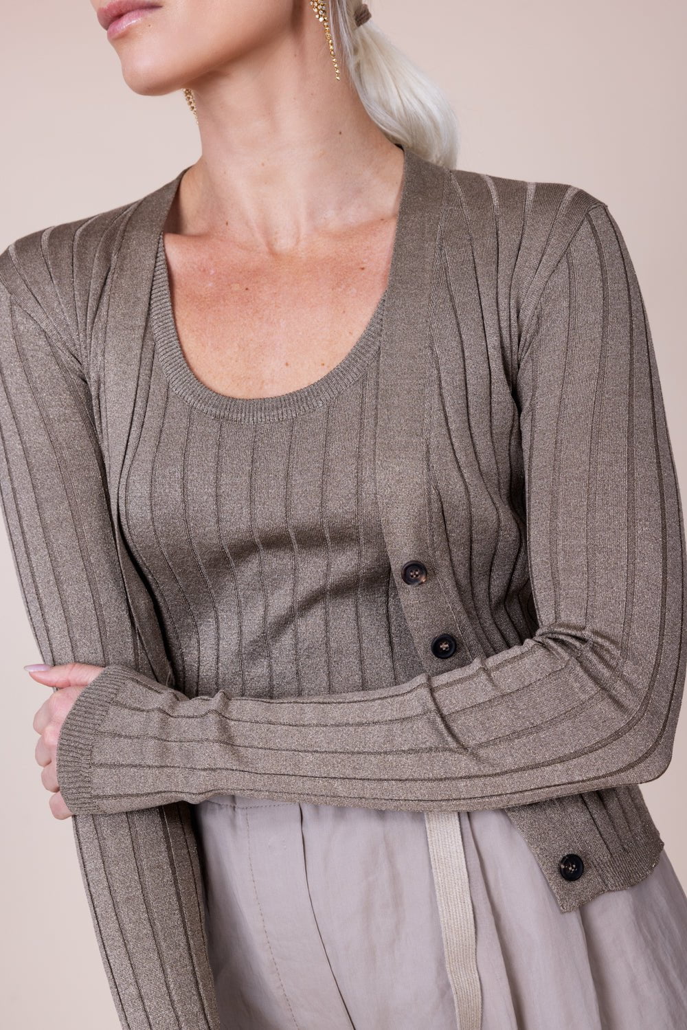 BRUNELLO CUCINELLI WOMEN'S TAUPE SILK BLEND SWEATER