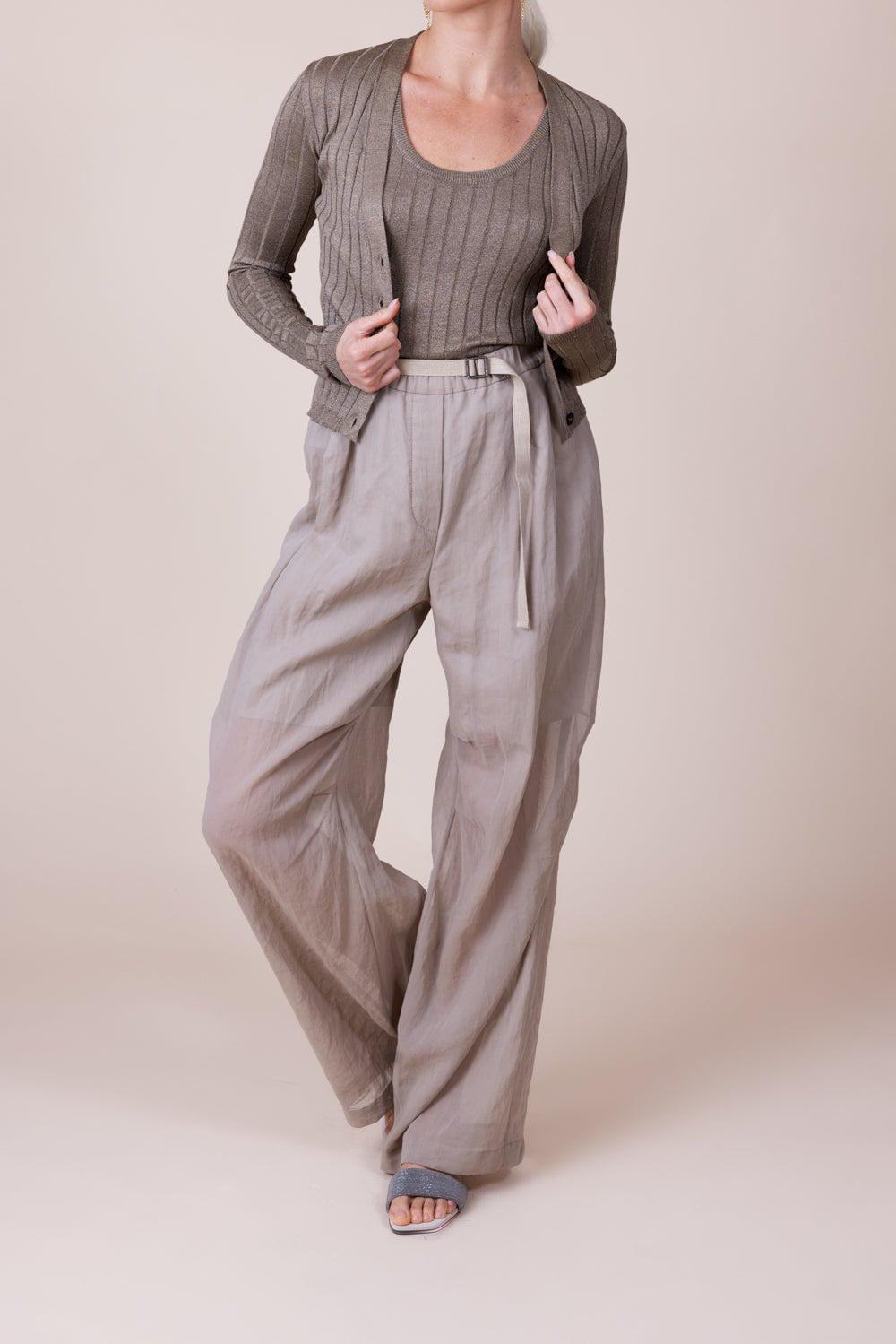 BRUNELLO CUCINELLI WOMEN'S TAUPE SILK BLEND SWEATER