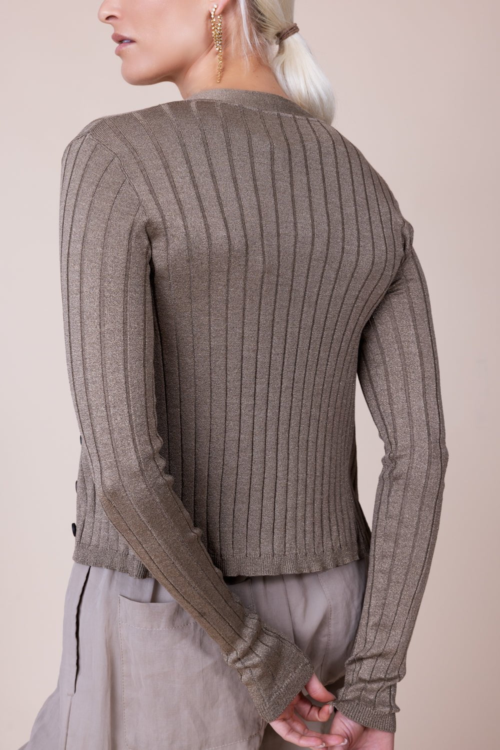 BRUNELLO CUCINELLI WOMEN'S TAUPE SILK BLEND SWEATER