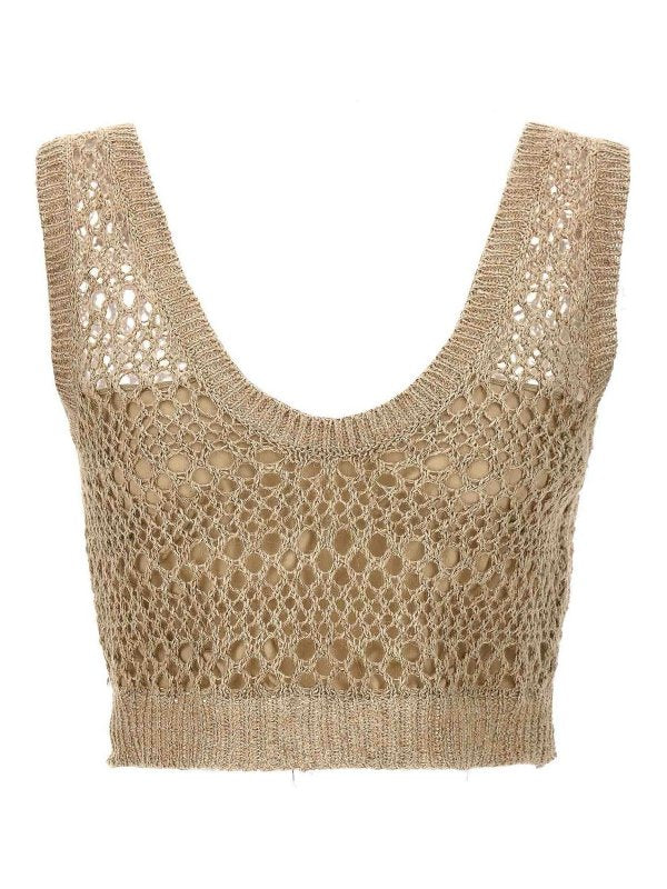 BRUNELLO CUCINELLI WOMEN'S BEIGE LINEN SILK KNIT TOP