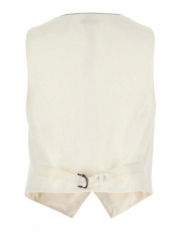 BRUNELLO CUCINELLI WOMEN'S OFF WHITE LINEN BLEND VEST