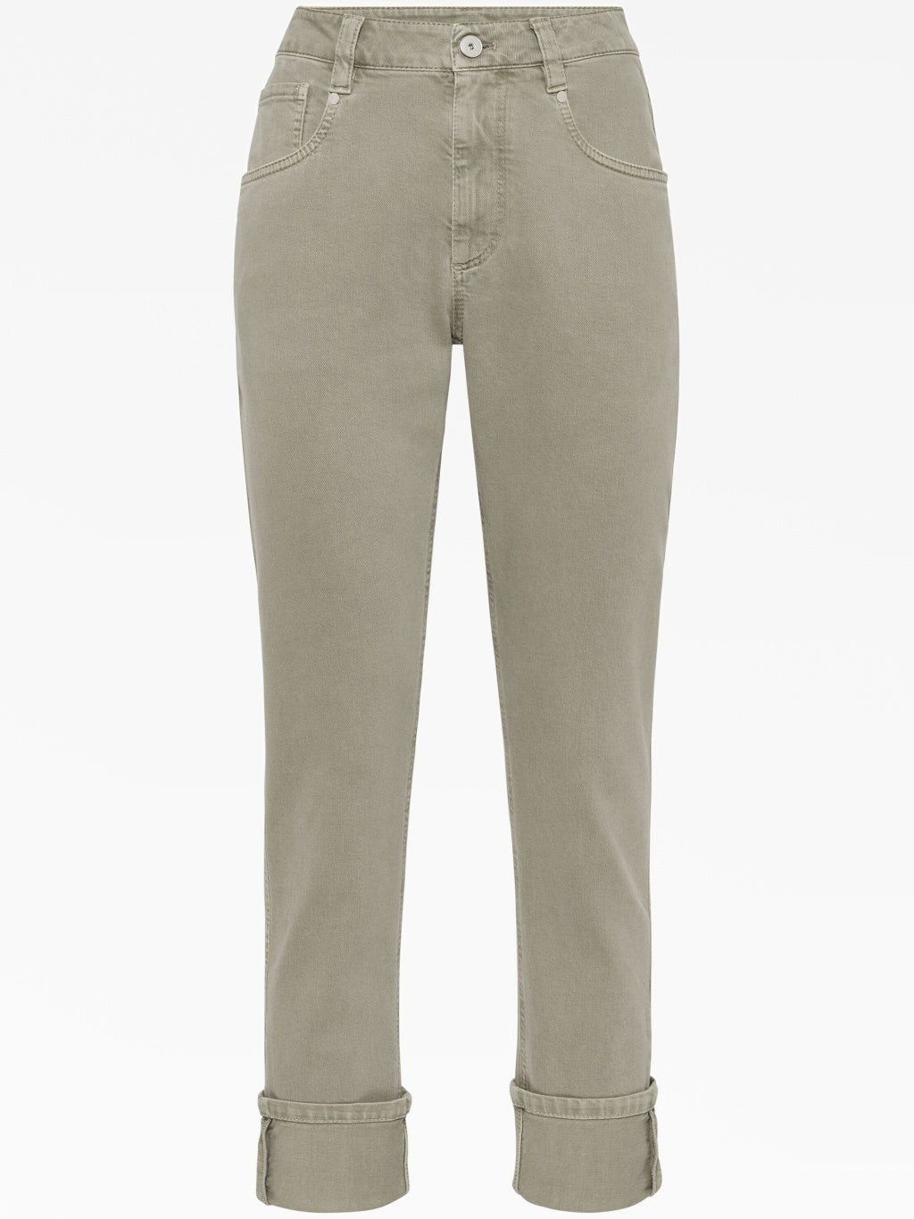 BRUNELLO CUCINELLI WOMEN'S GREEN SAFARI COTTON STRAIGHT TROUSERS WITH CUFFS