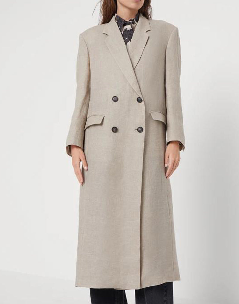 BRUNELLO CUCINELLI WOMEN'S BEIGE LINEN DOUBLE BREASTED DRESS