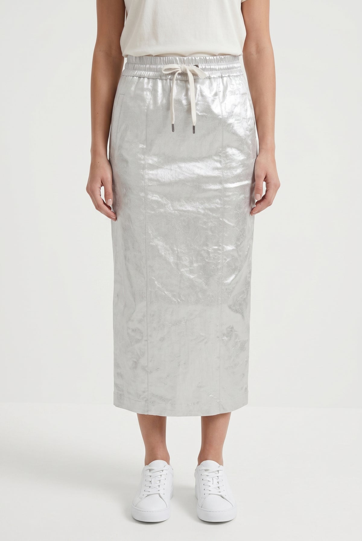 BRUNELLO CUCINELLI WOMEN'S SILVER LINEN BLEND STRAIGHT SKIRT