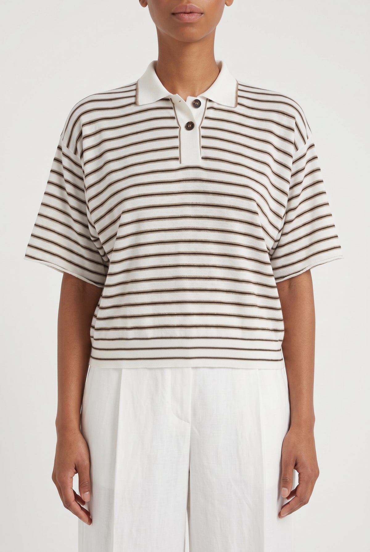 BRUNELLO CUCINELLI WOMEN'S WHITE STRIPED WOOL SHIRT