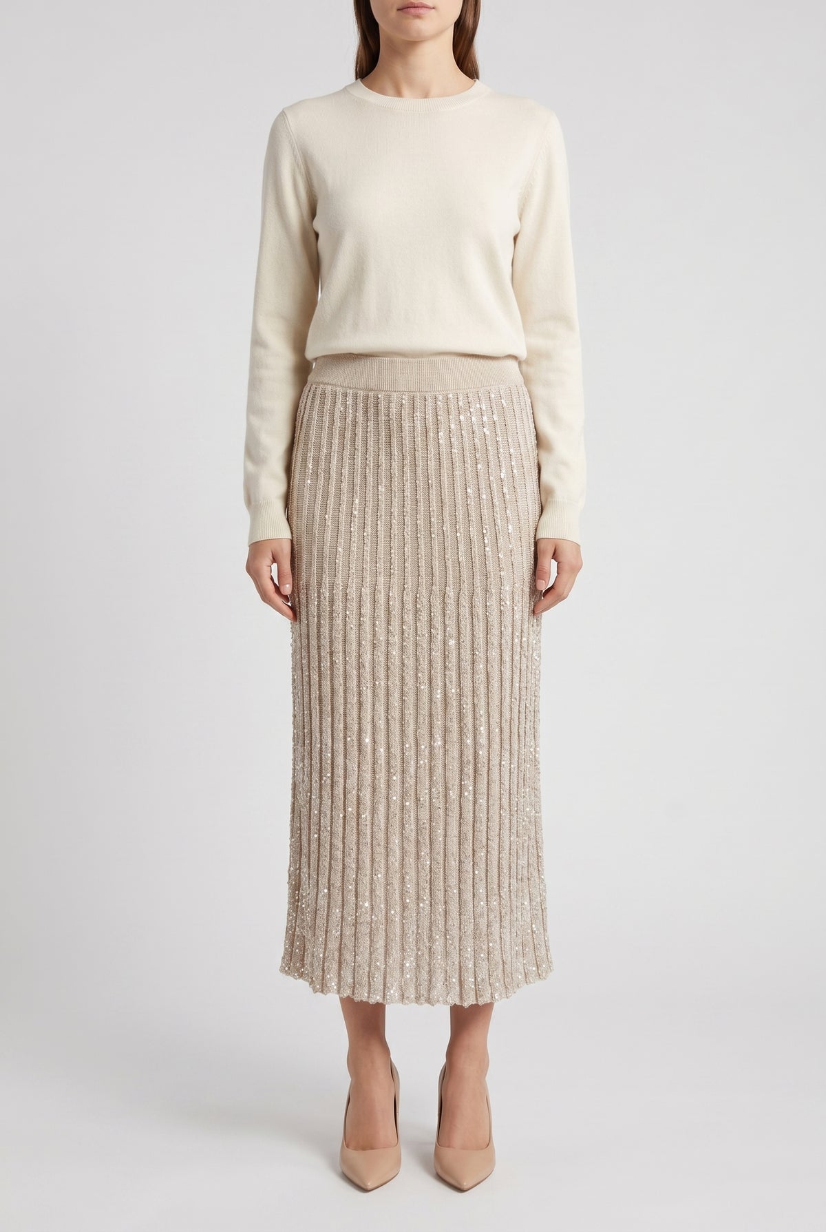 BRUNELLO CUCINELLI WOMEN'S LIGHT BEIGE PLEATED SKIRT
