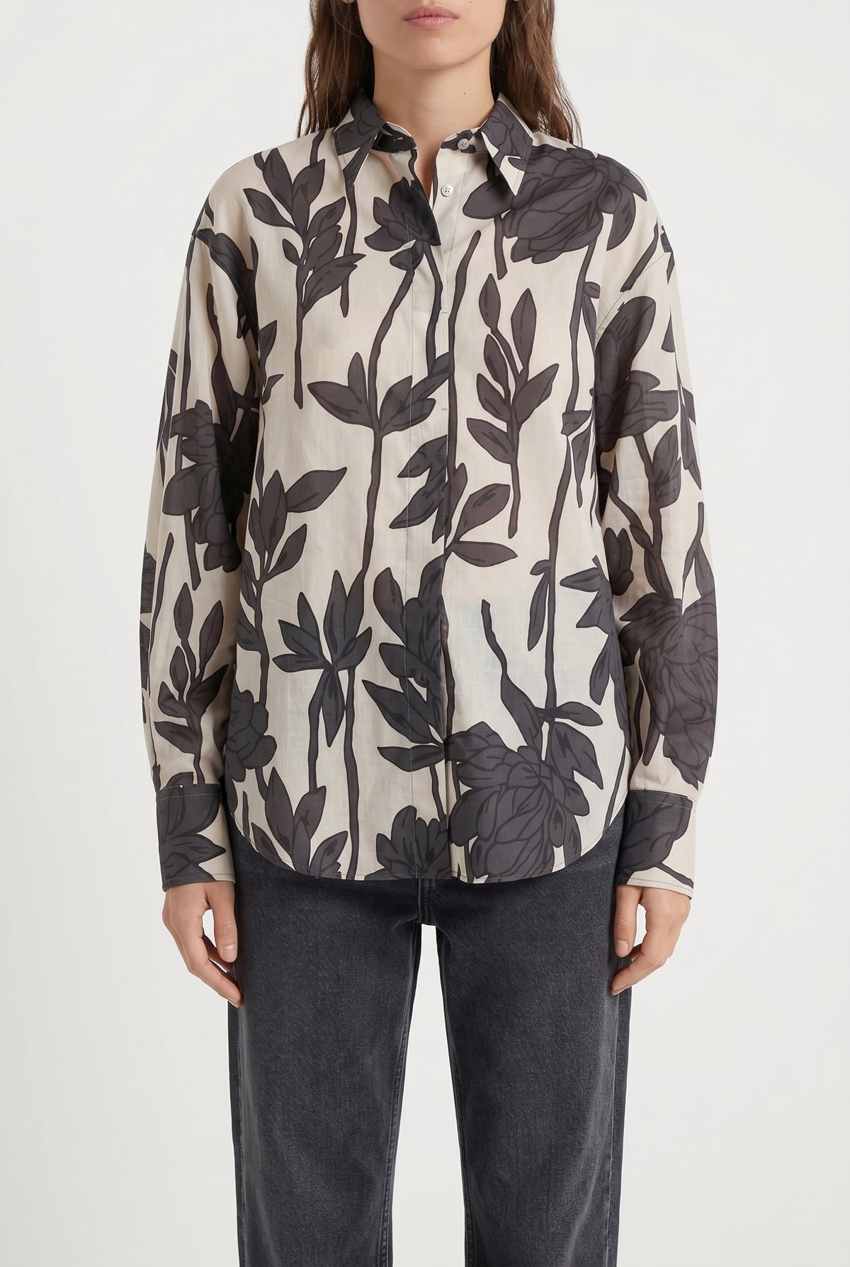BRUNELLO CUCINELLI WOMEN'S BEIGE FLORAL OVERSIZED SHIRT