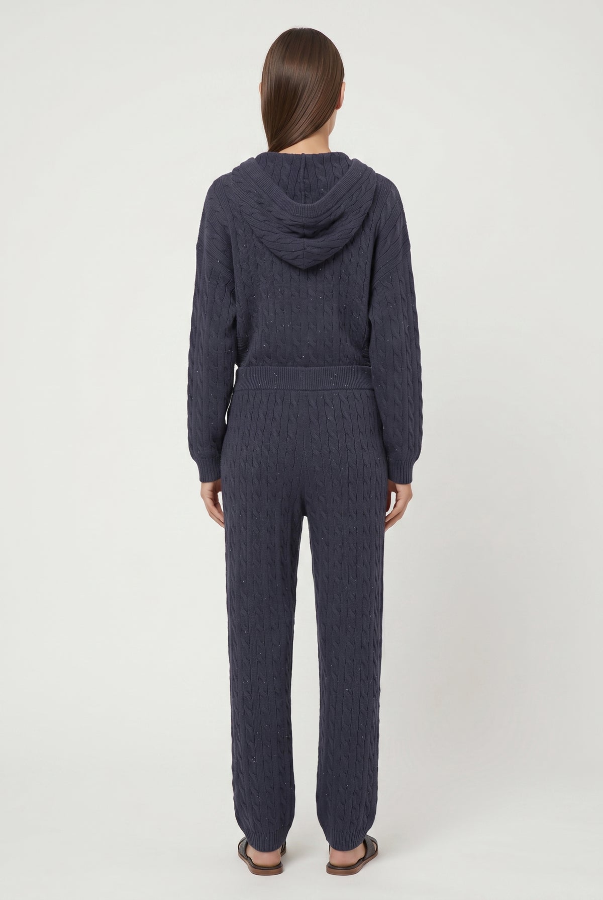 BRUNELLO CUCINELLI WOMEN'S DARK BLUE CABLE KNIT TROUSERS