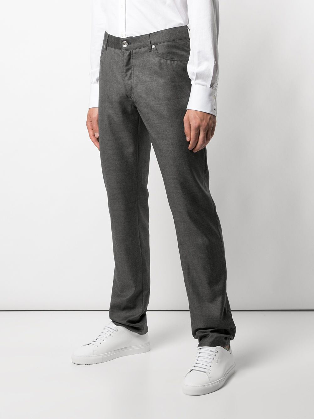 BRUNELLO CUCINELLI MEN'S MEDIUM GREY WOOL TROUSERS