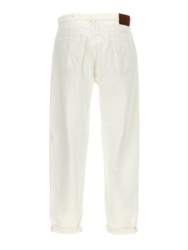 BRUNELLO CUCINELLI MEN'S OFF WHITE RELAXED COTTON TROUSERS