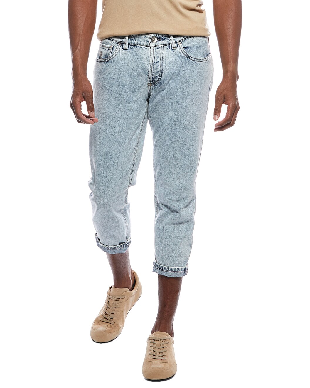 BRUNELLO CUCINELLI MEN'S LIGHT BLUE CROPPED TROUSERS