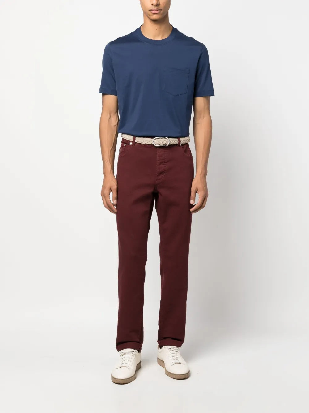 BRUNELLO CUCINELLI MEN'S BURGUNDY STRAIGHT LEG TROUSERS