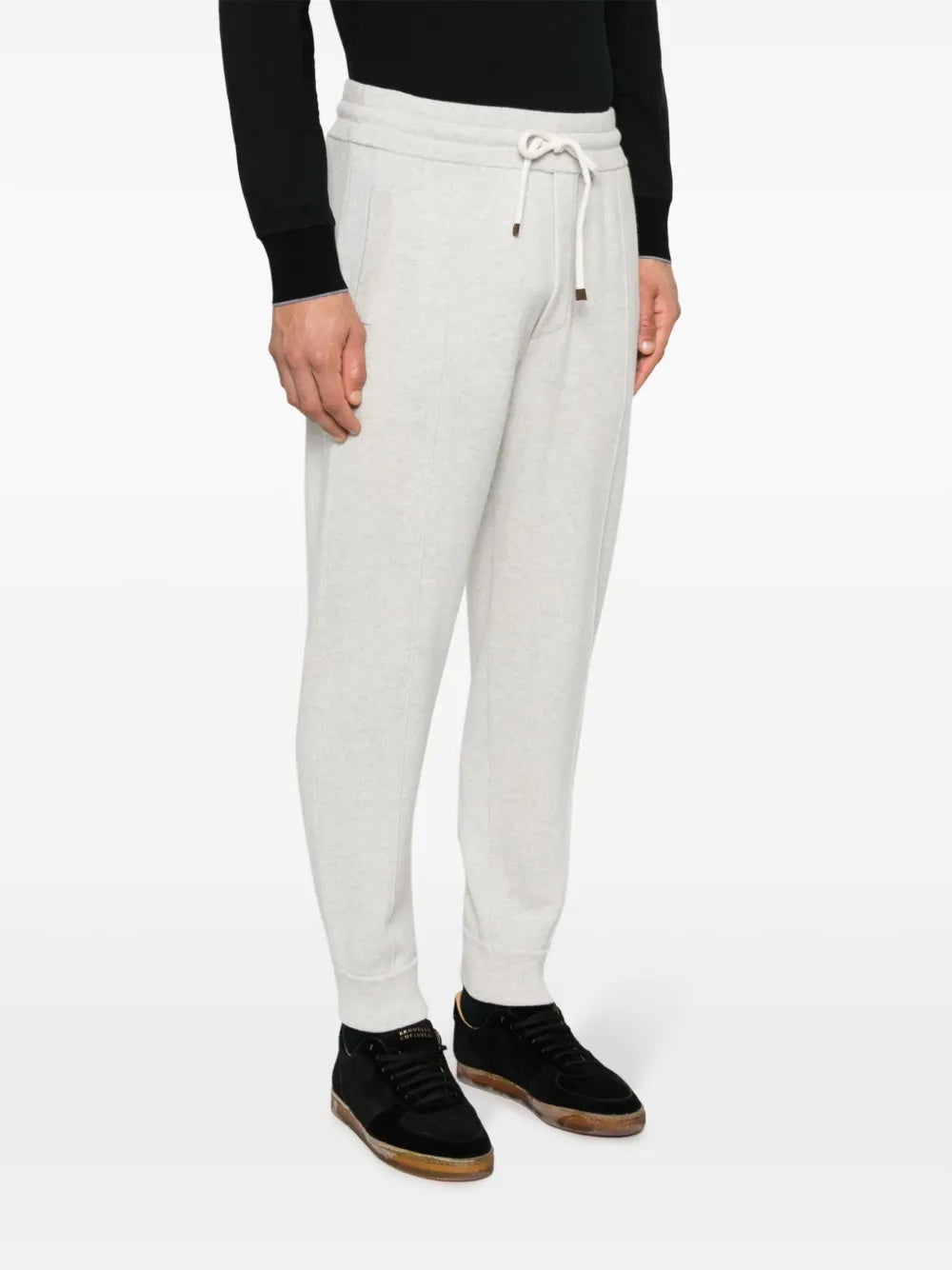 BRUNELLO CUCINELLI MEN'S LIGHT GREY WOOL JOGGER TROUSERS