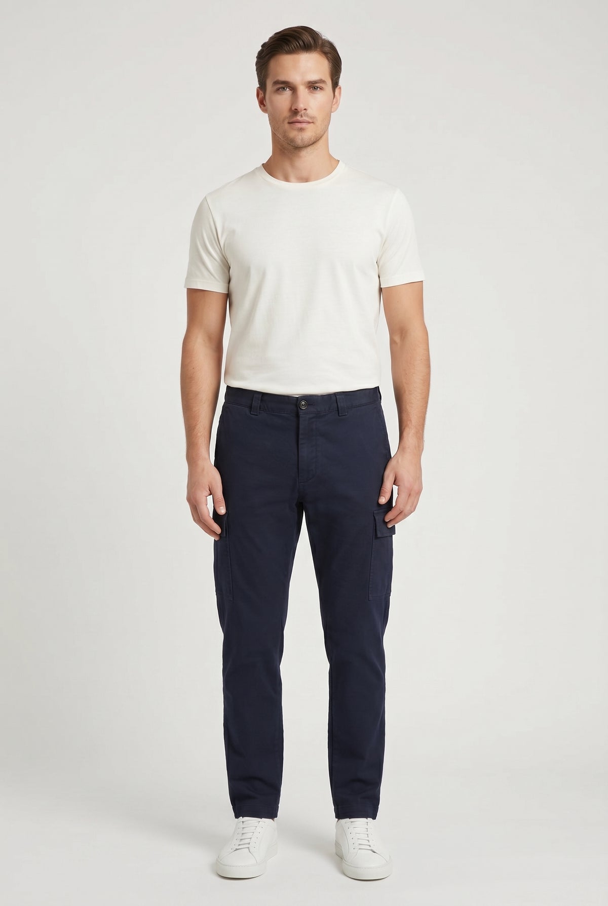 BRUNELLO CUCINELLI MEN'S NAVY CASUAL COTTON TROUSERS