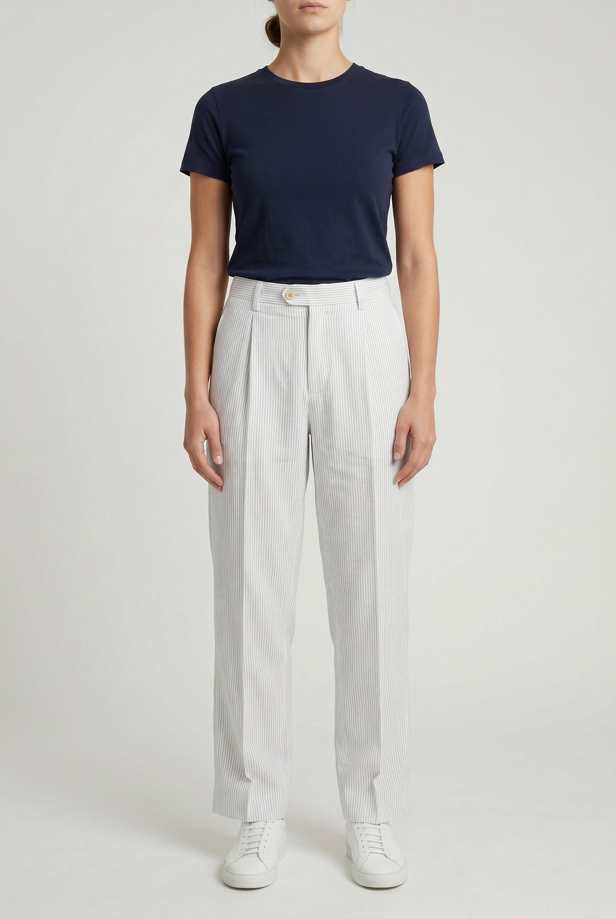 BRUNELLO CUCINELLI WOMEN'S WHITE STRIPED RELAXED TROUSERS