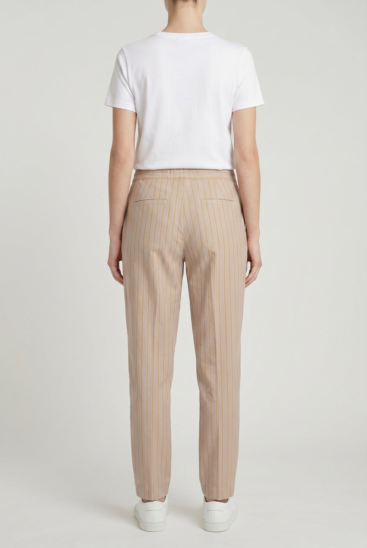 BRUNELLO CUCINELLI WOMEN'S BEIGE STRIPED RELAXED TROUSERS