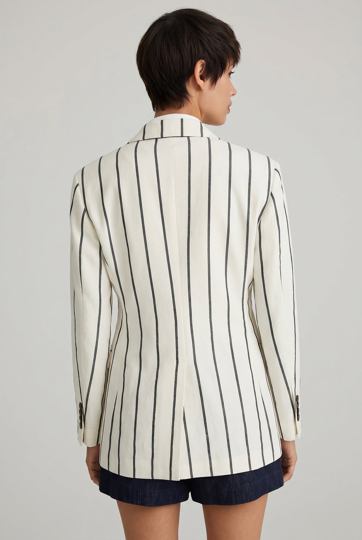 BRUNELLO CUCINELLI WOMEN'S WHITE STRIPED LINEN BLAZER