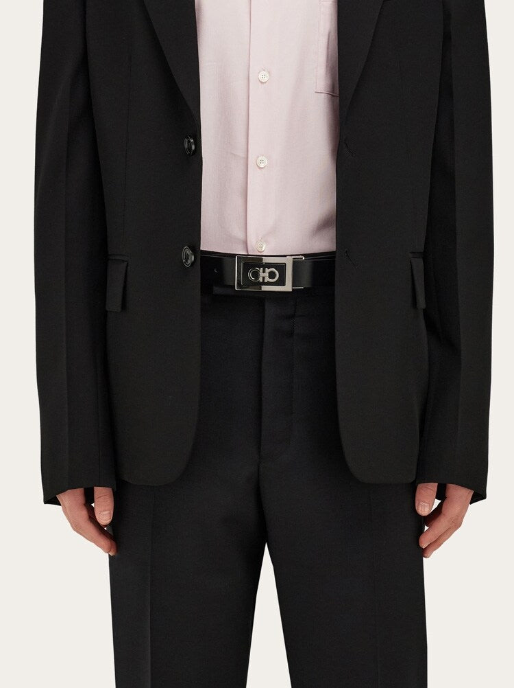 FERRAGAMO MEN'S BLACK CALF LEATHER BELT
