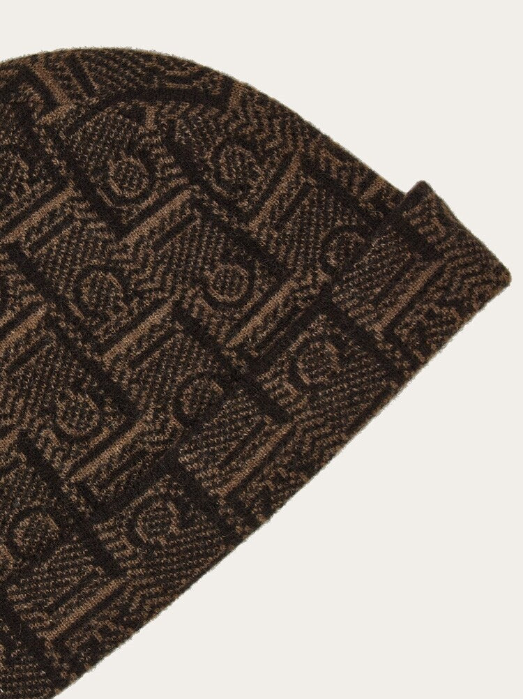 FERRAGAMO MEN'S BROWN WOOL JACQUARD HAT