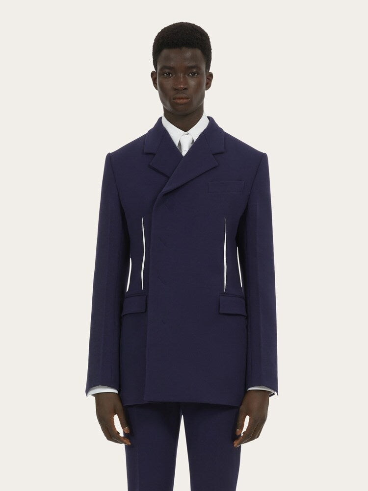FERRAGAMO MEN'S DARK BLUE WOOL BLEND JACKET