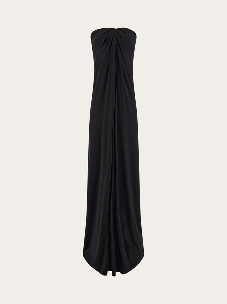FERRAGAMO WOMEN'S BLACK DRAPED STRAPLESS DRESS