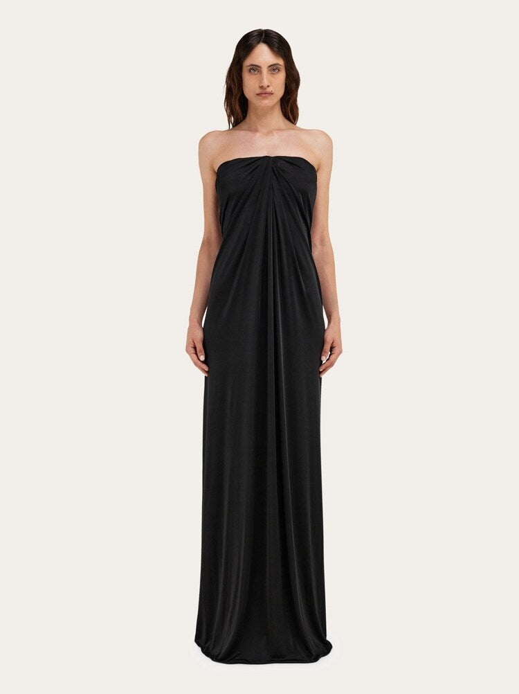 FERRAGAMO WOMEN'S BLACK DRAPED STRAPLESS DRESS