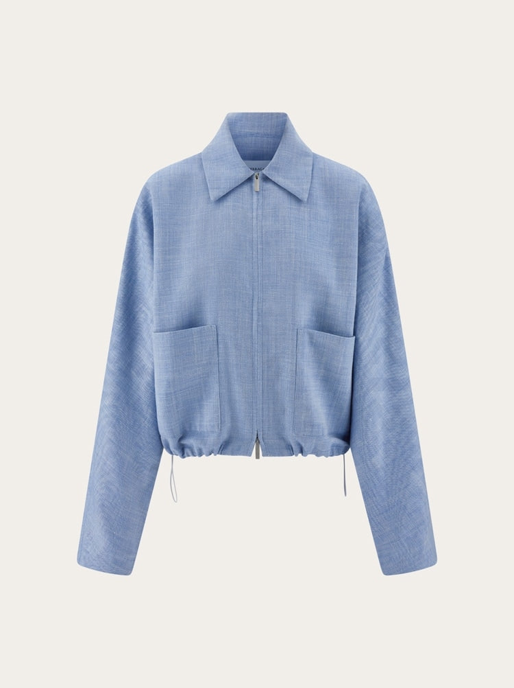 FERRAGAMO WOMEN'S LIGHT BLUE WOOL SILK LINEN JACKET