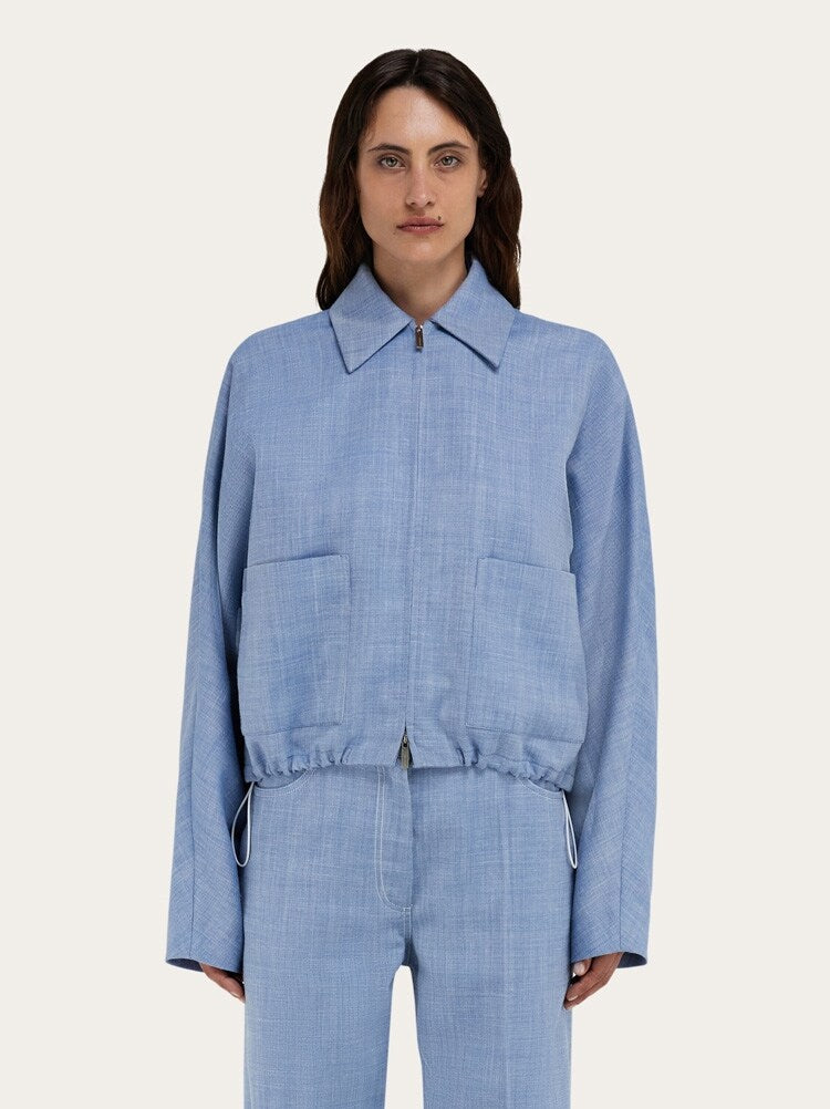 FERRAGAMO WOMEN'S LIGHT BLUE WOOL SILK LINEN JACKET