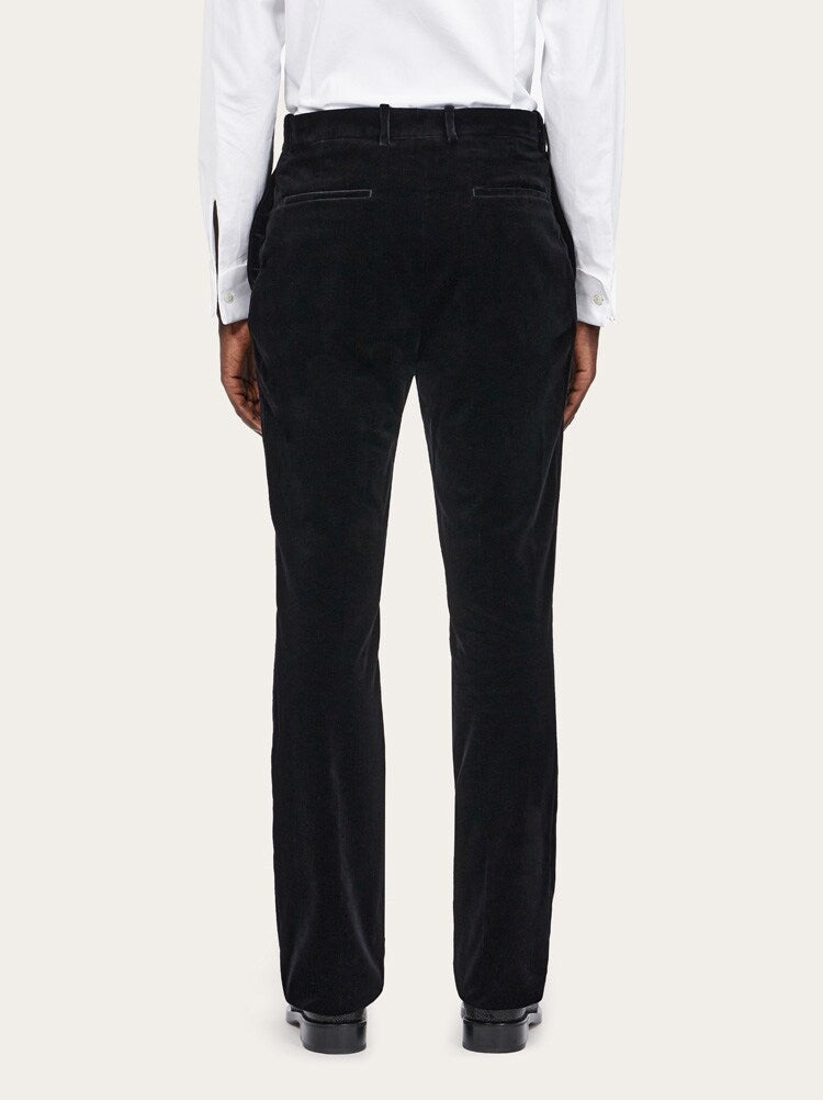 FERRAGAMO MEN'S BLACK WOOL TAILORED TROUSERS