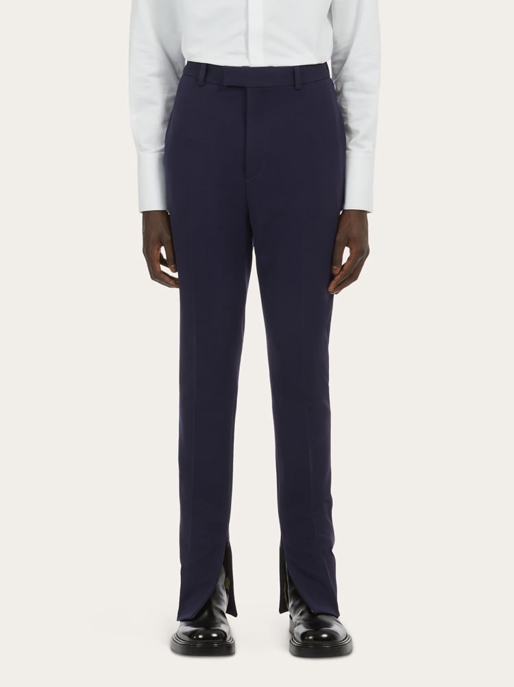 FERRAGAMO MEN'S DARK BLUE WOOL BLEND TROUSERS