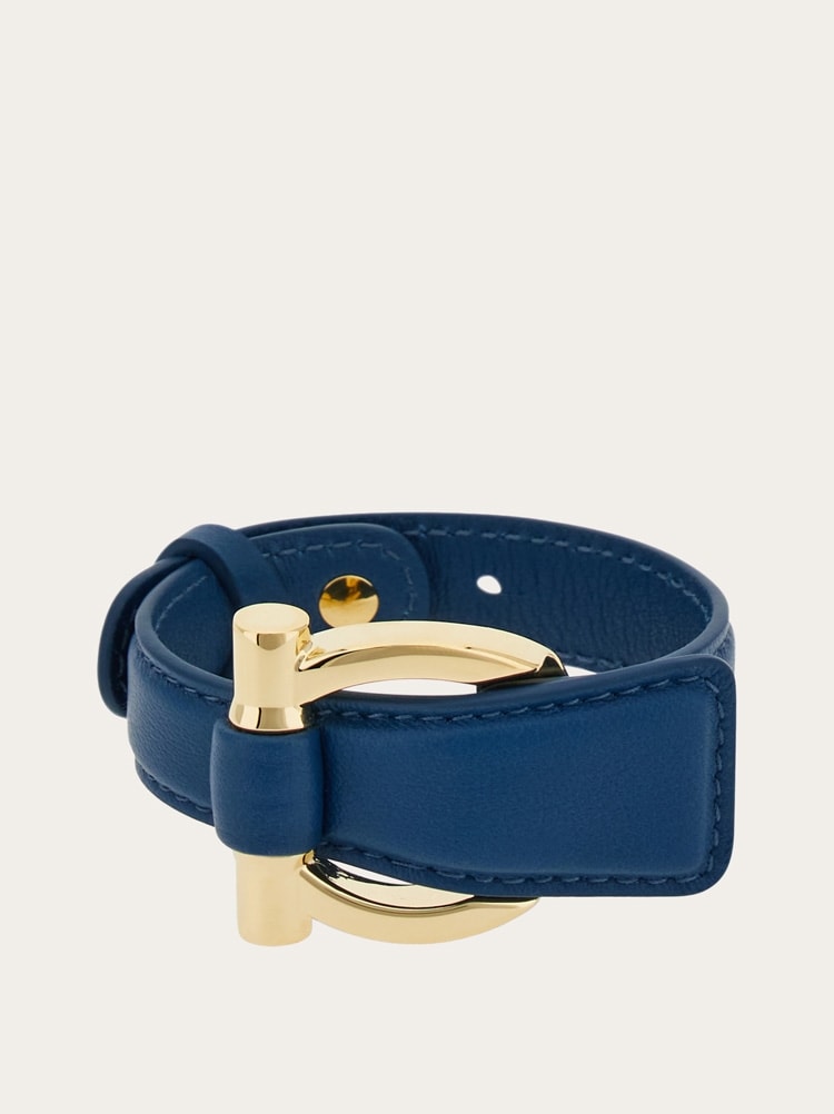 FERRAGAMO WOMEN'S BLUE LEATHER BRASS BRACELET