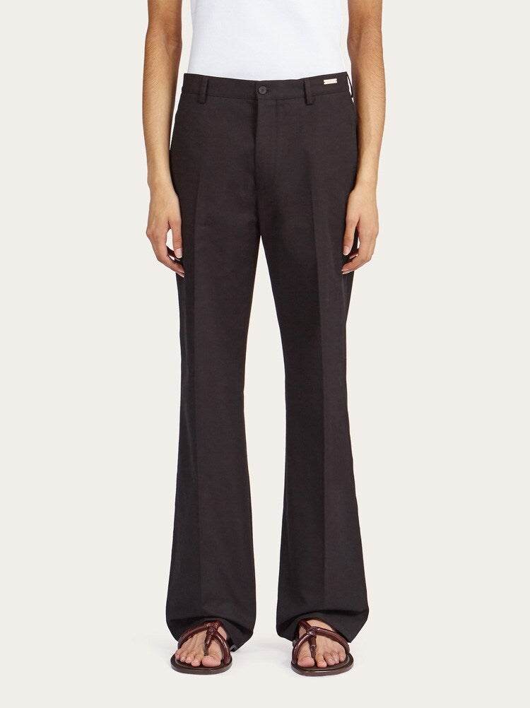 FERRAGAMO MEN'S BLACK TAILORED COTTON TROUSERS