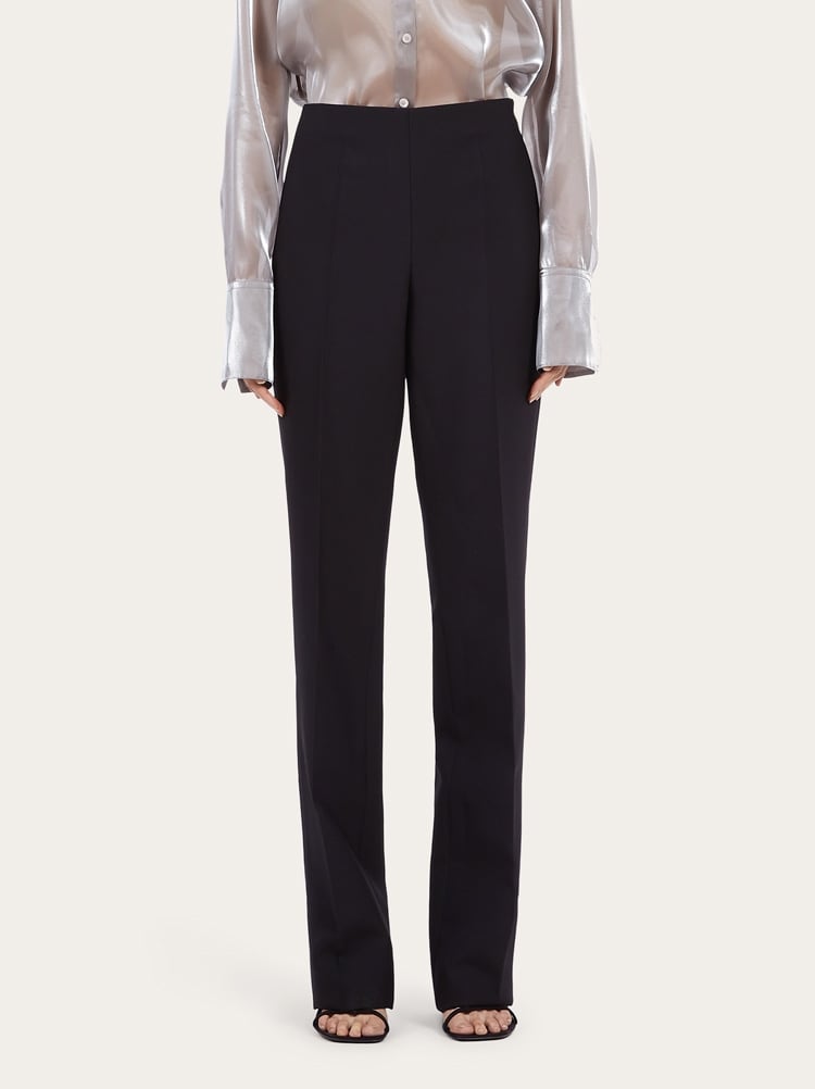 FERRAGAMO WOMEN'S BLACK WOOL STRAIGHT TROUSERS